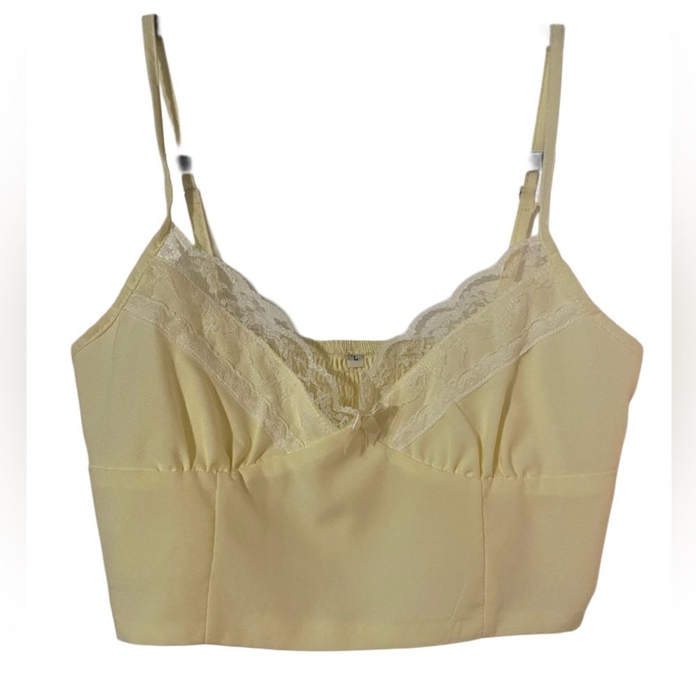 Cider Butter Yellow Lace Trim Tank Top